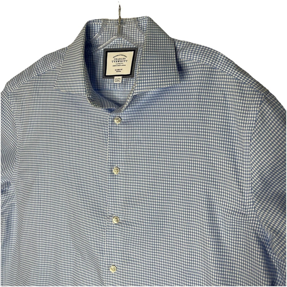 Charles Tyrwhitt Button Up Dress Shirt Mens 16.5 35 Classic Fit Blue White